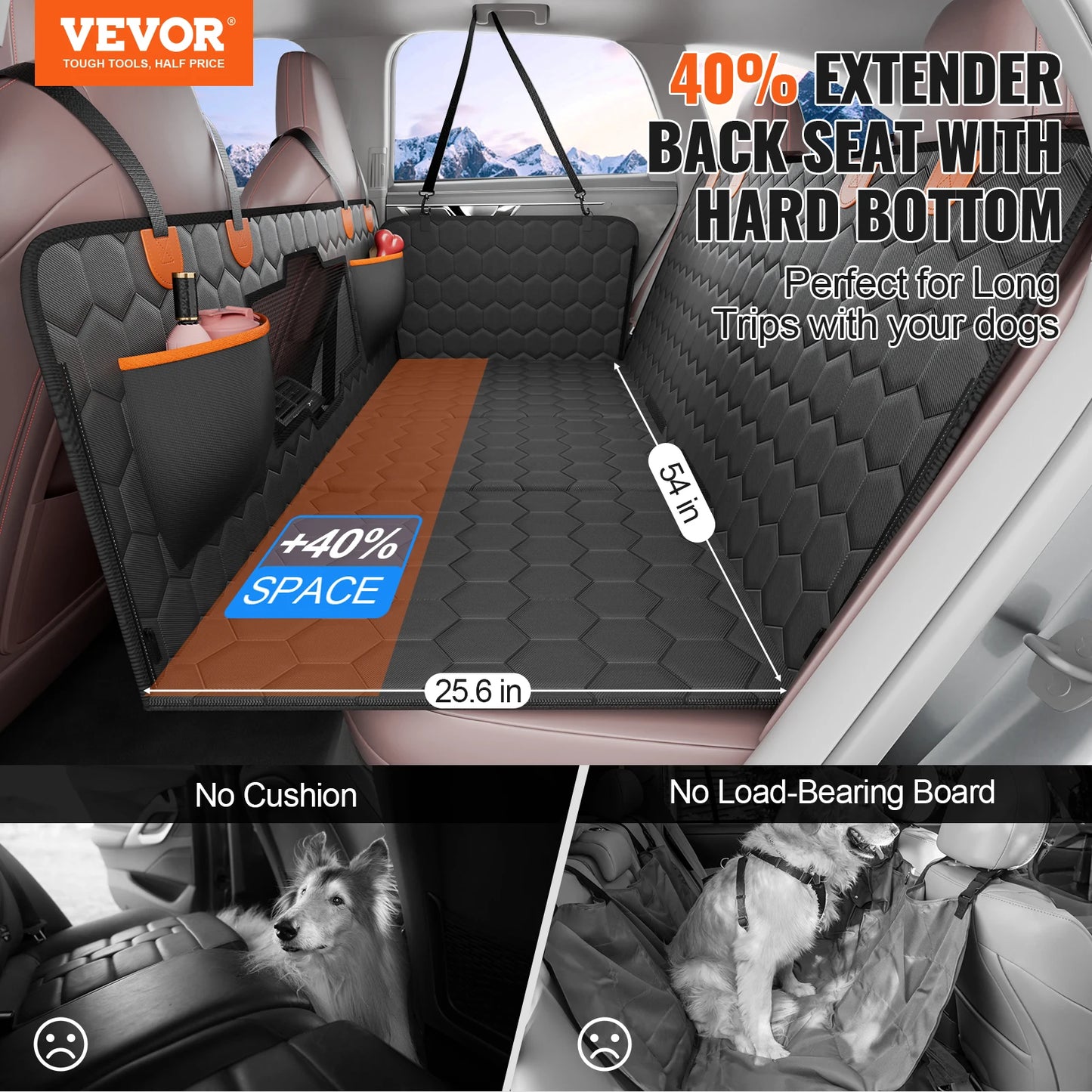 SucceBuy Back Seat Extender Dog Car Hammock With Storage Pocket