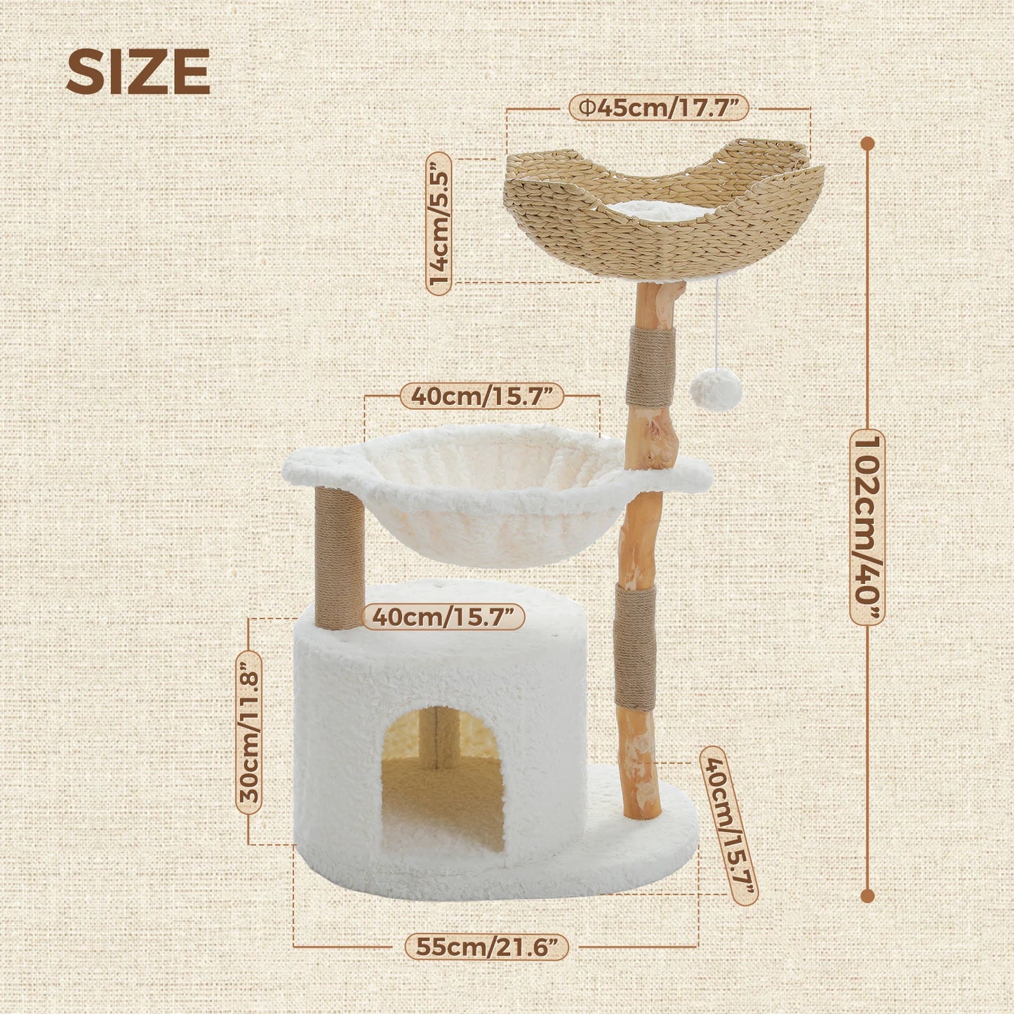 PEQULTI CN Solid Wood Cat Tree Tower With Spacious Condo