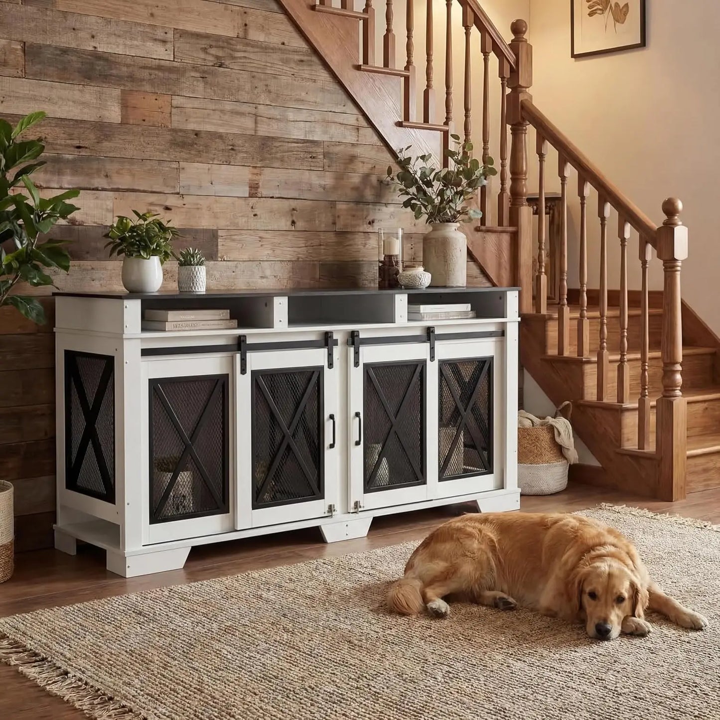 Garvee Heavy Duty Wood Metal Dog Crate With Divider And Dual Doors