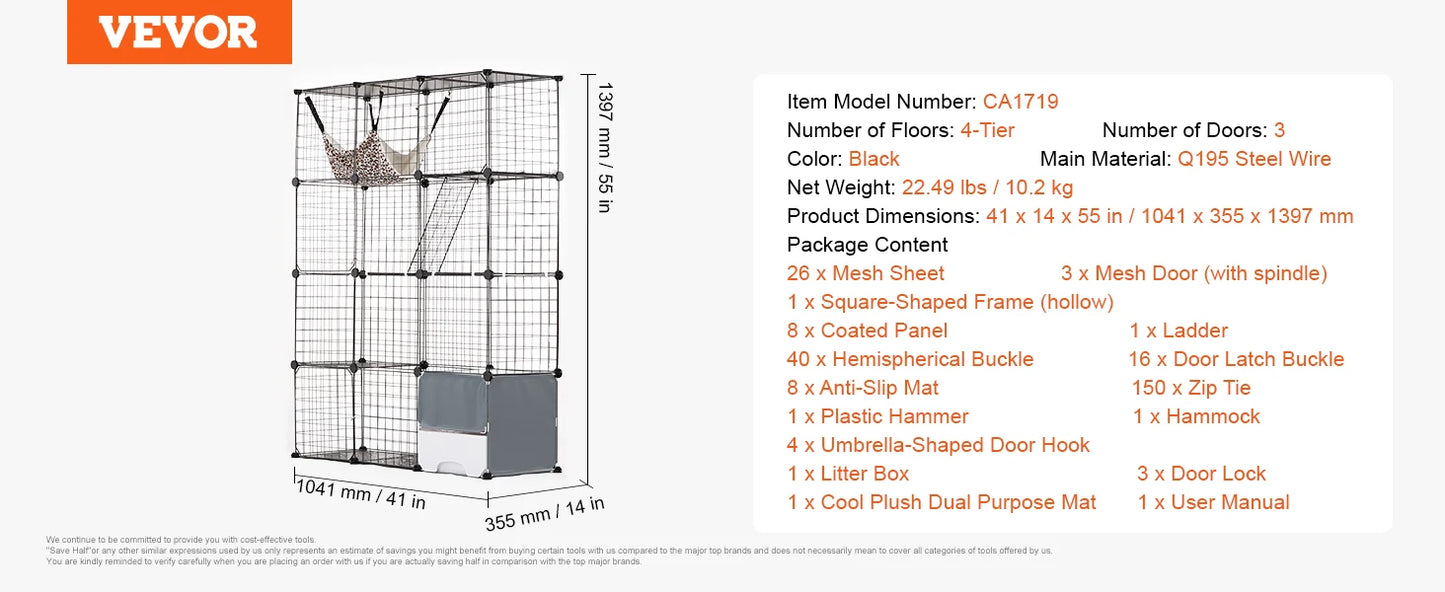 SucceBuy Detachable Metal Cat Cage With Ramp And Hammock