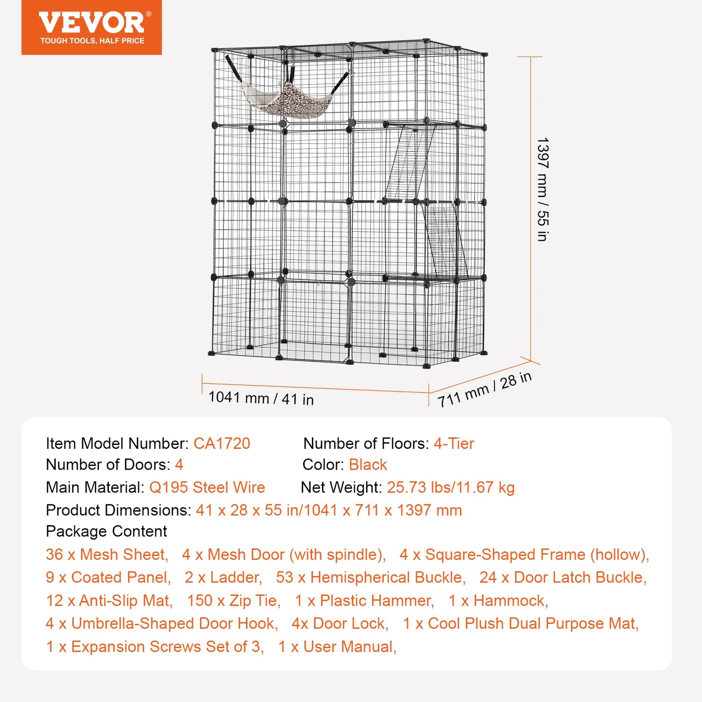 SucceBuy Detachable Metal Cat Cage With Ramp And Hammock