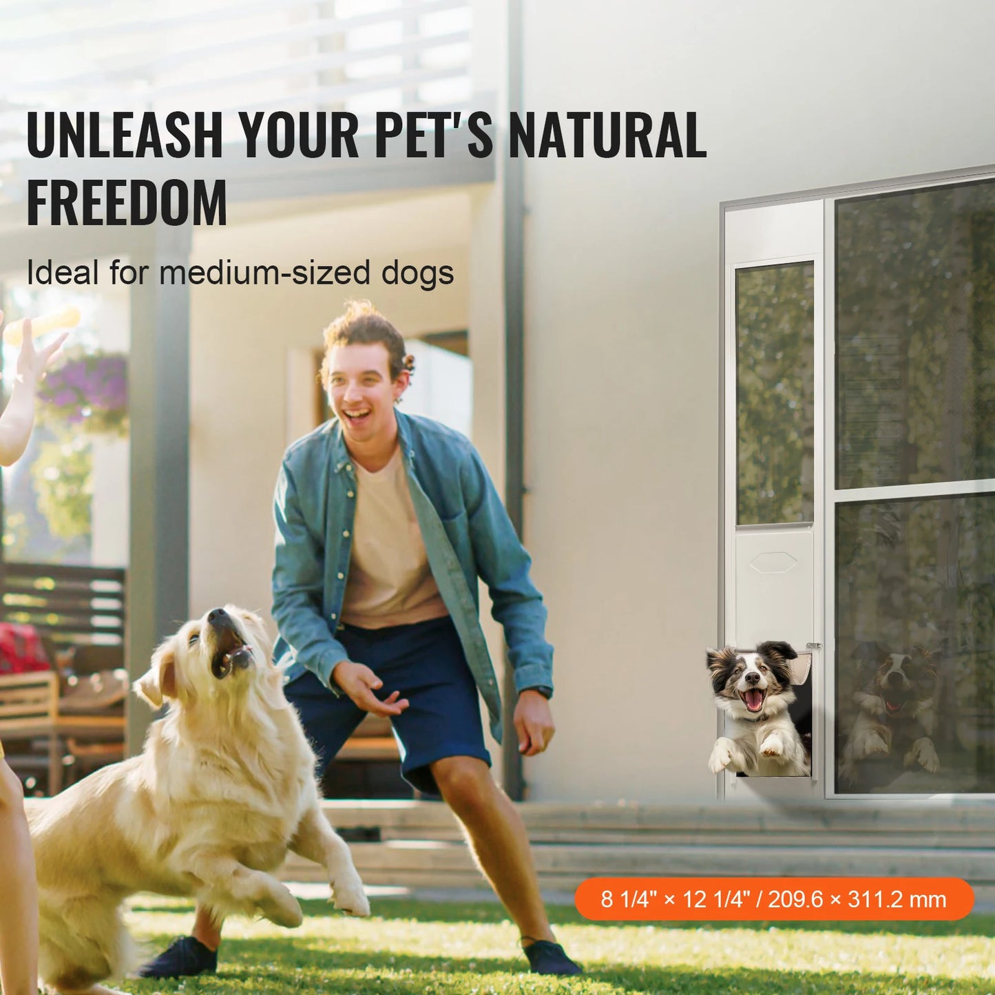 Adjustable Aluminum Sliding Glass Dog Door With Tempered Glass Panel