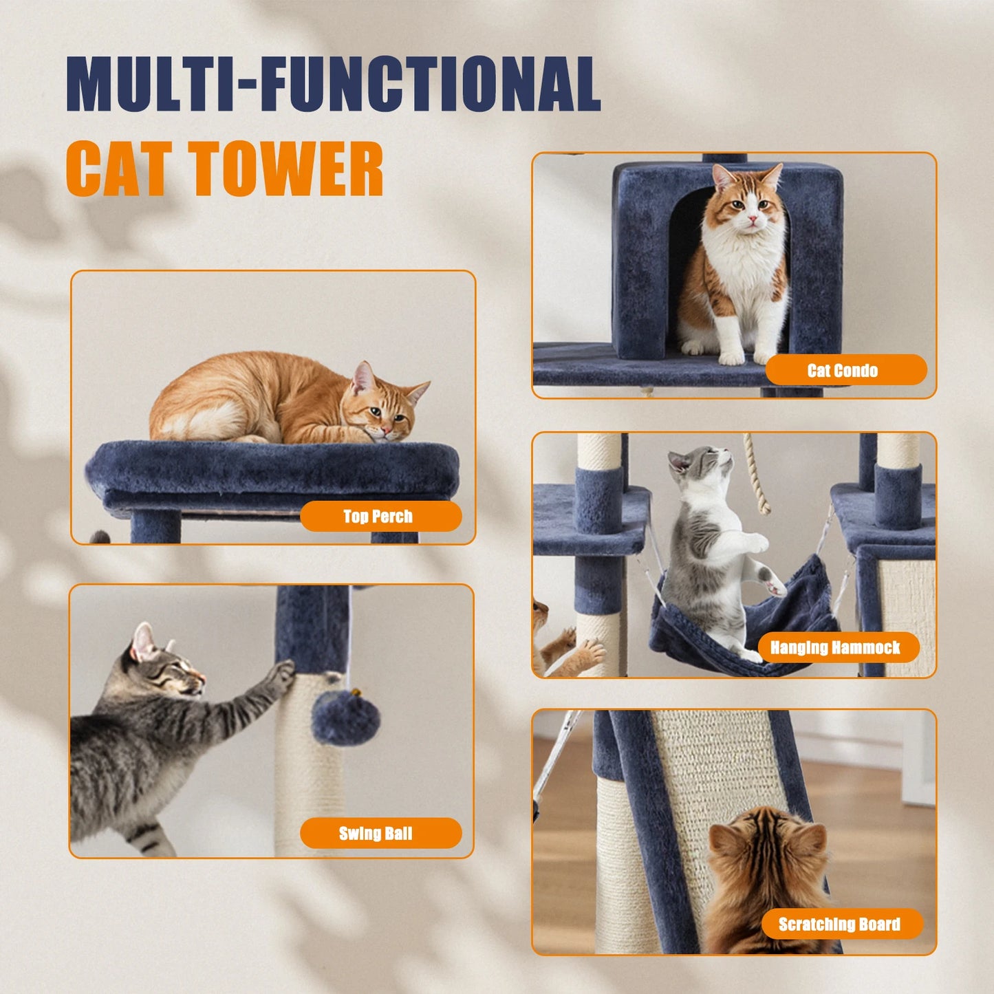 JHK Multi Cat Tree Tower With Natural Sisal Scratching Posts