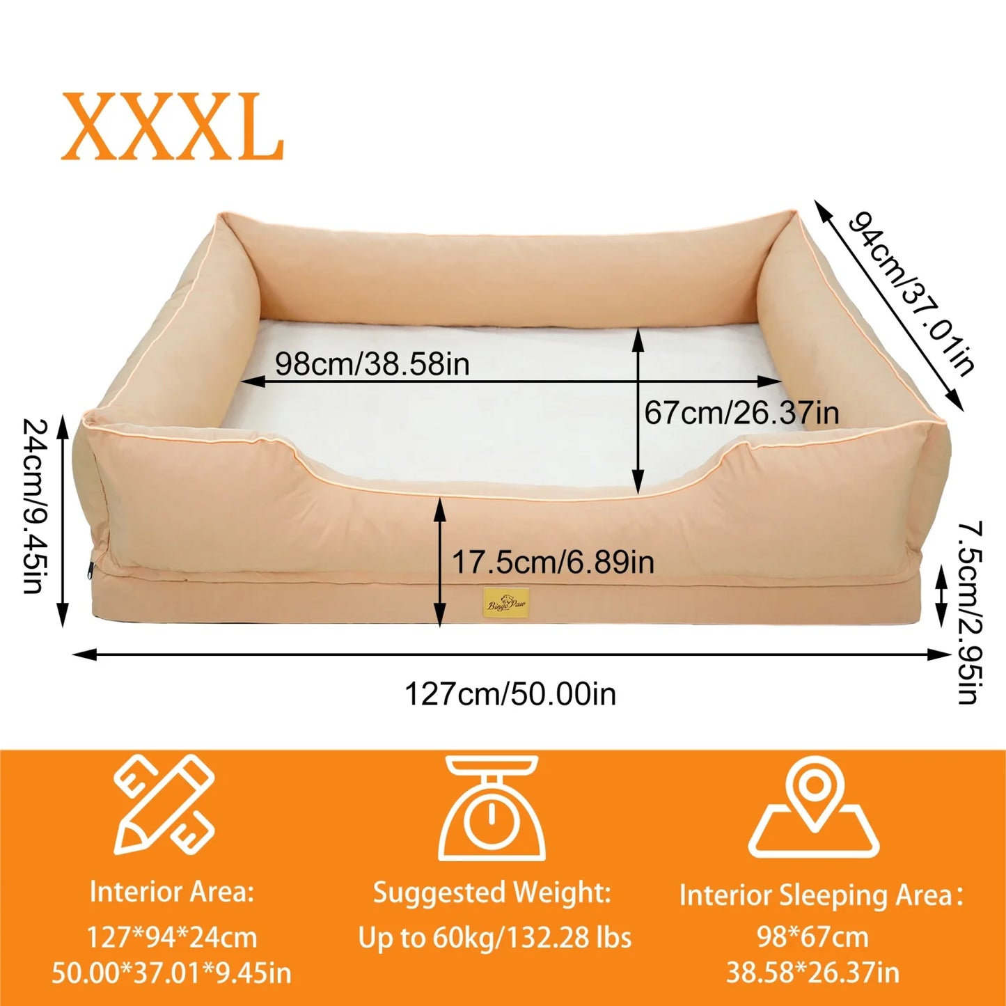 BINGOPAW Orthopedic Dog Bed With Waterproof Lining And Removable Cover