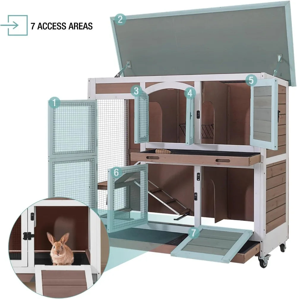 Indoor Rabbit Hutch Cage With Sliding Trays And Ramp
