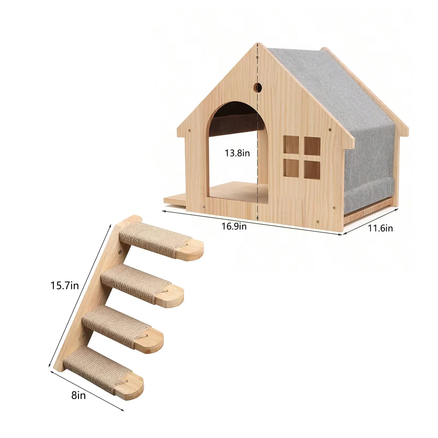 Wall Mounted Wooden Cat Villa Shelf Furniture For Sleeping