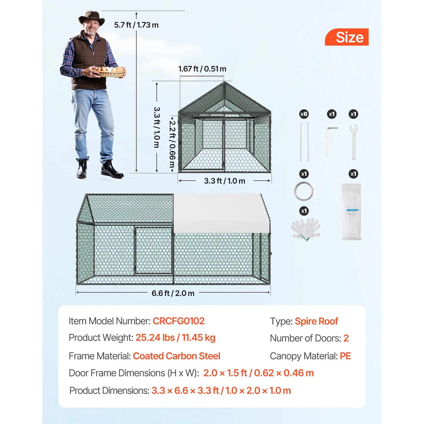 SucceBuy Metal Chicken Coop With Spire Roof And Waterproof Cover