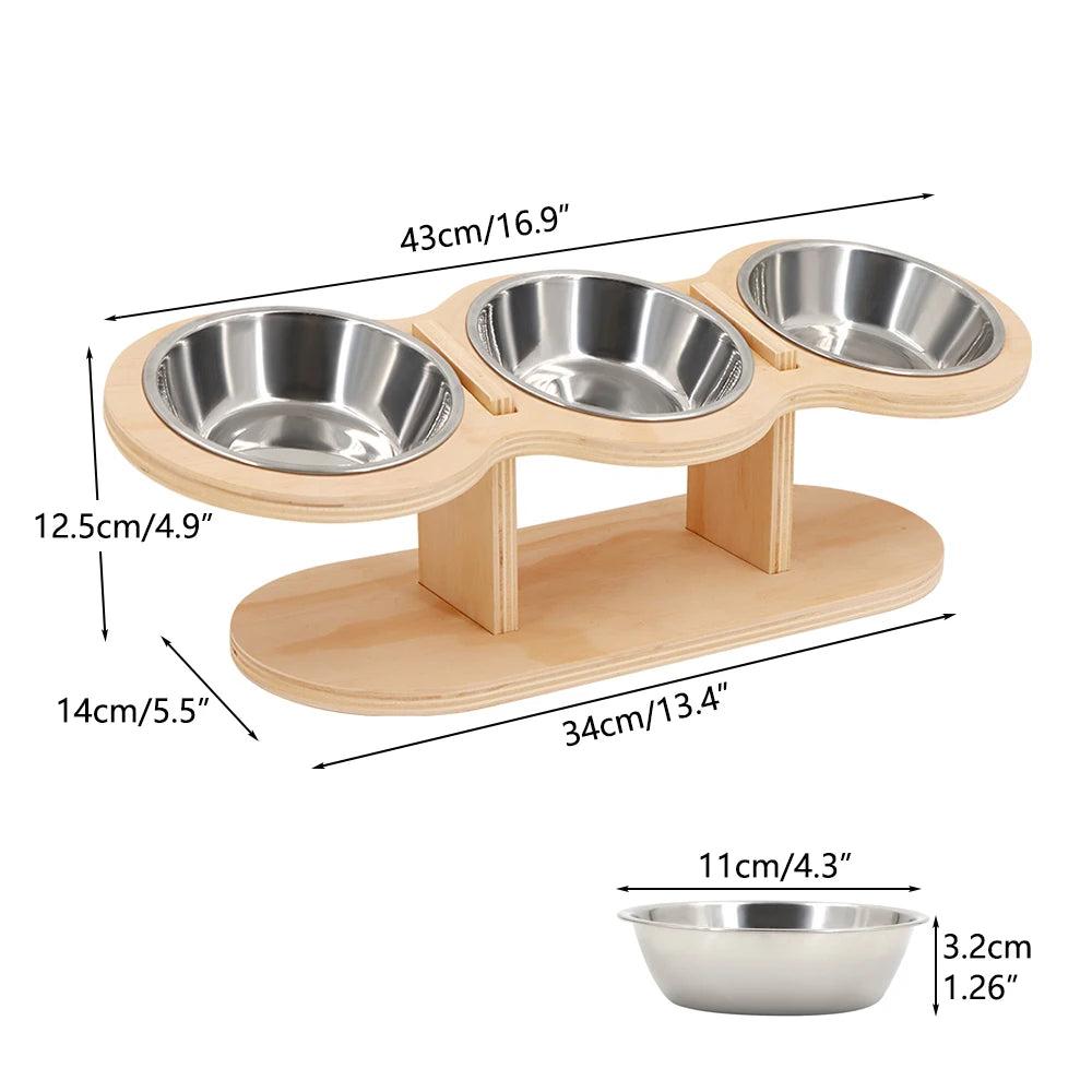 PETRAVEL Cat Food Feeder With 3 Bowls Tilted 15 Degree Raised