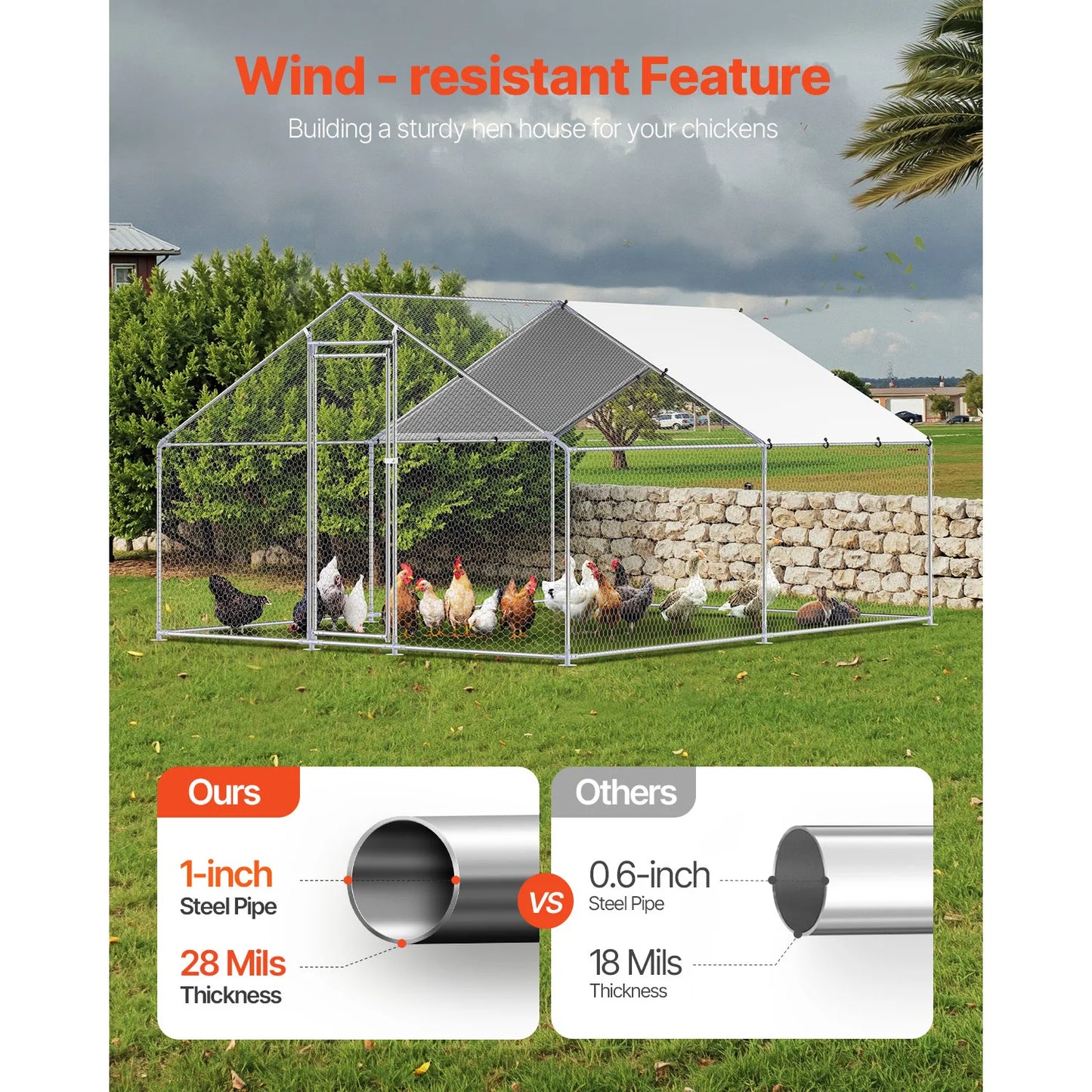 SucceBuy Metal Chicken Coop Walk In Run With Spire Roof Lock