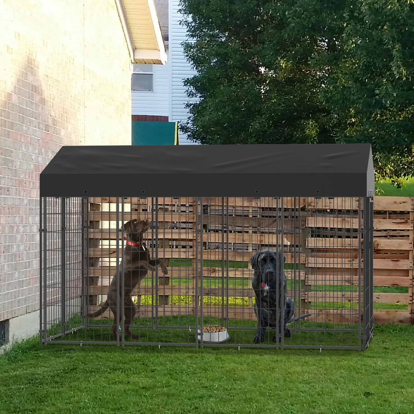 BINGOPAW Large Outdoor Dog Kennel Welded Wire Runs Canopy