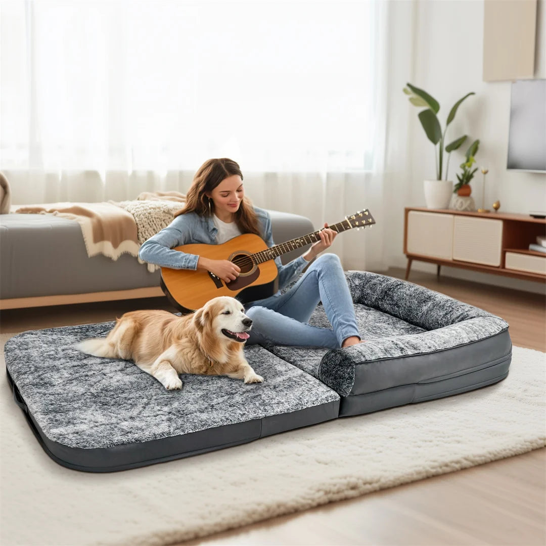 BINGOPAW Giant Orthopedic Calming Dog Bed Foldable Plush Cover