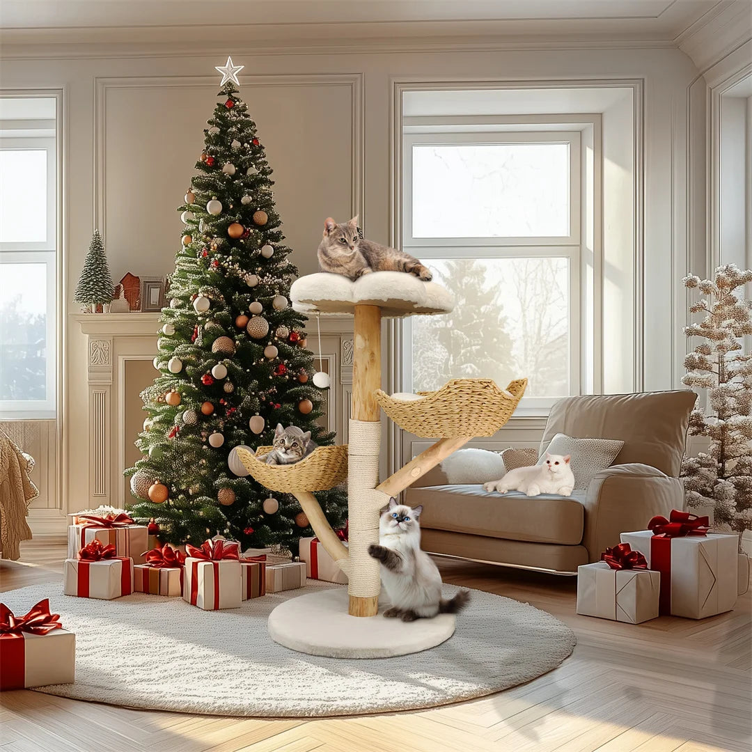 BINGOPAW Solid Wood Cat Climbing Tree With Sisal Rope