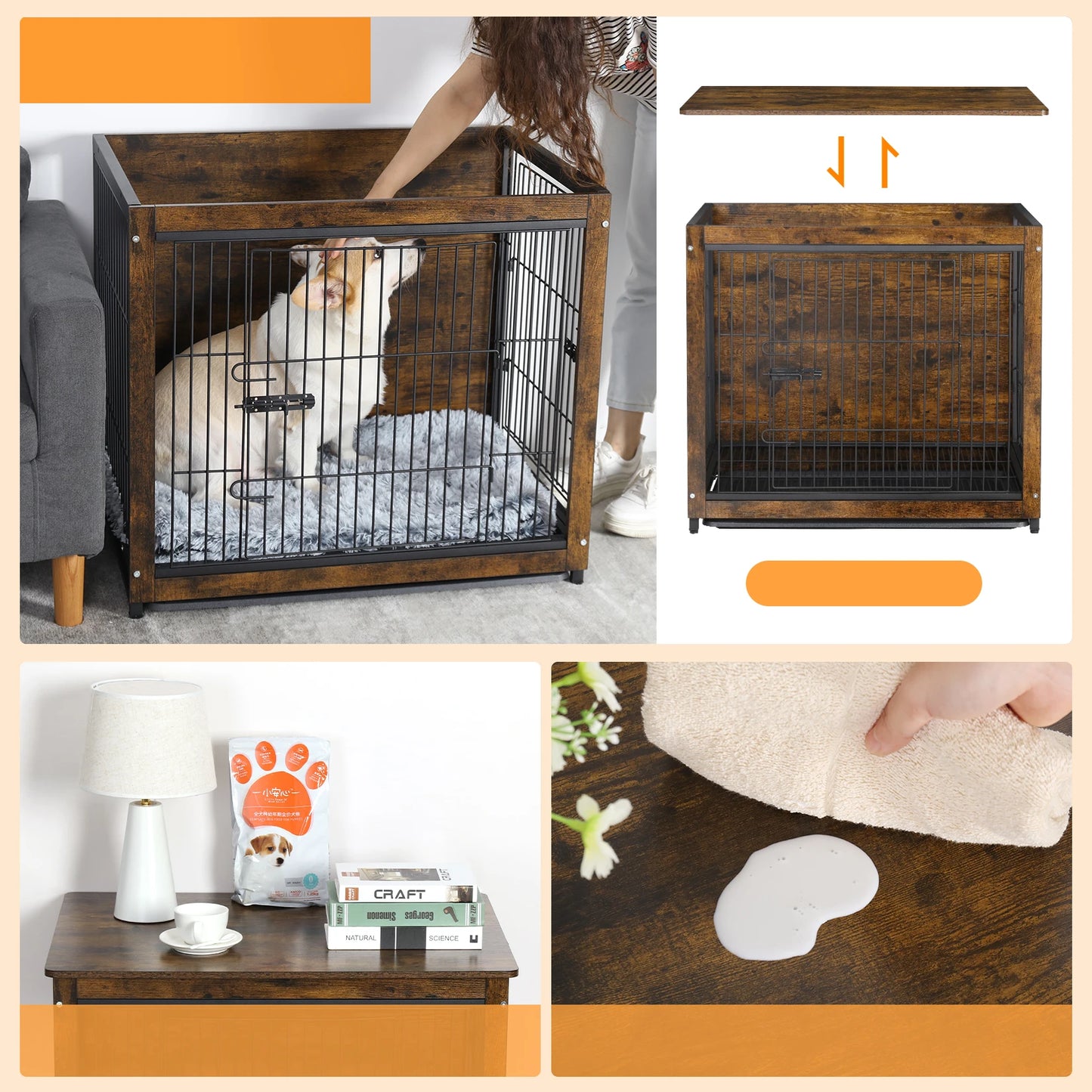 Wooden Dog Crate End Table With Double Doors Indoor Use