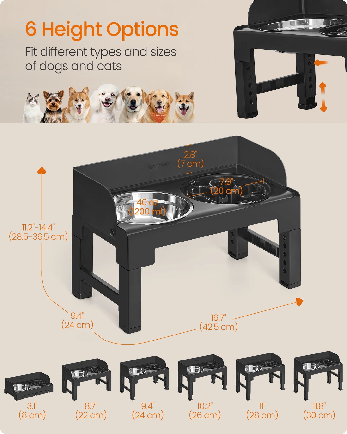 Feandrea Elevated Dog Bowls Stand With Slow Feeder