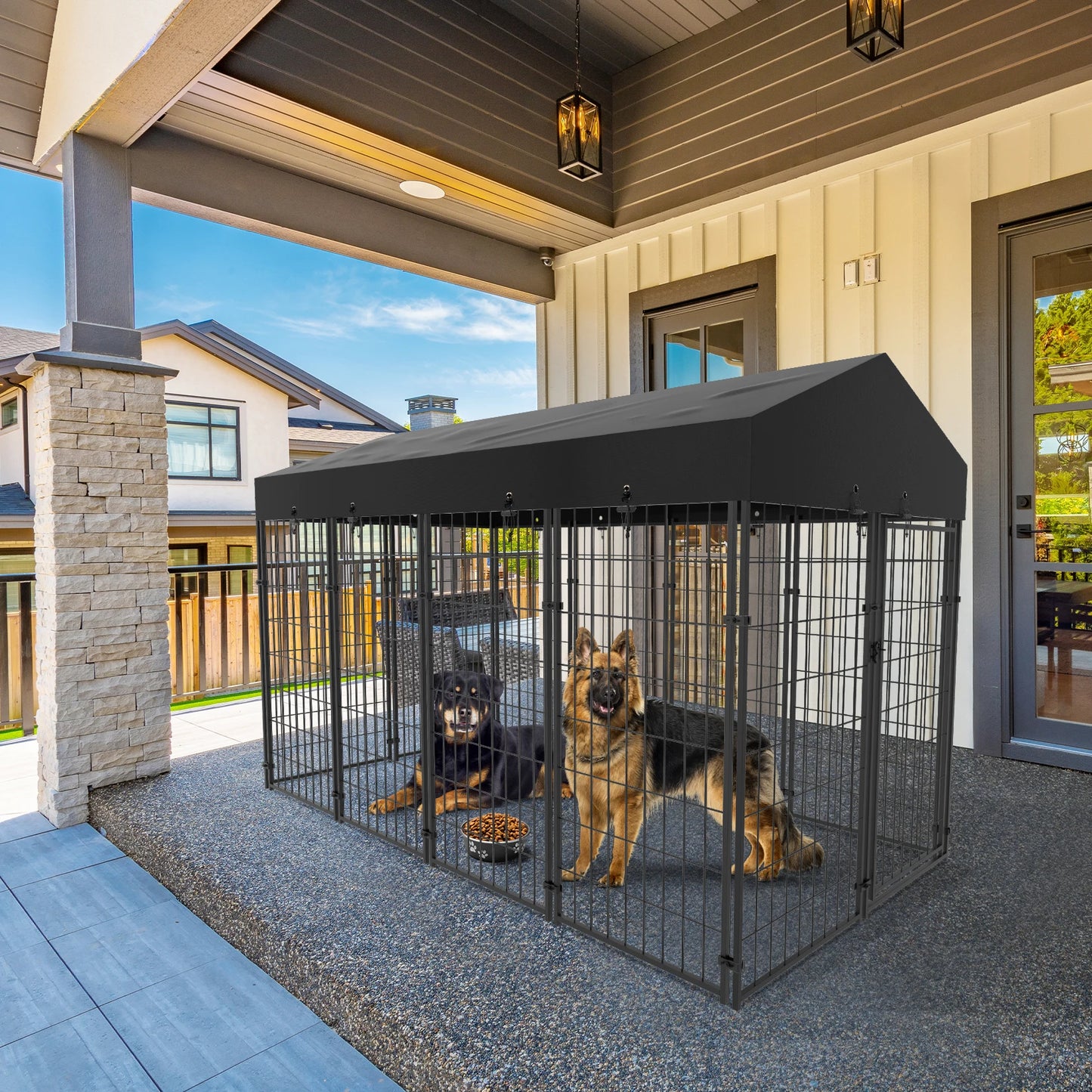BINGOPAW Large Outdoor Dog Kennel Welded Wire Runs Canopy