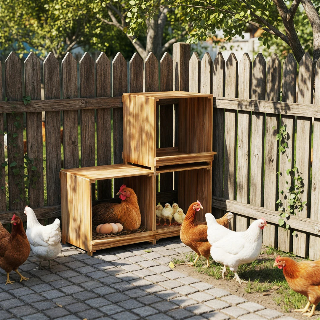 BINGOPAW Three Compartment Pine Wood Chicken Nesting Box