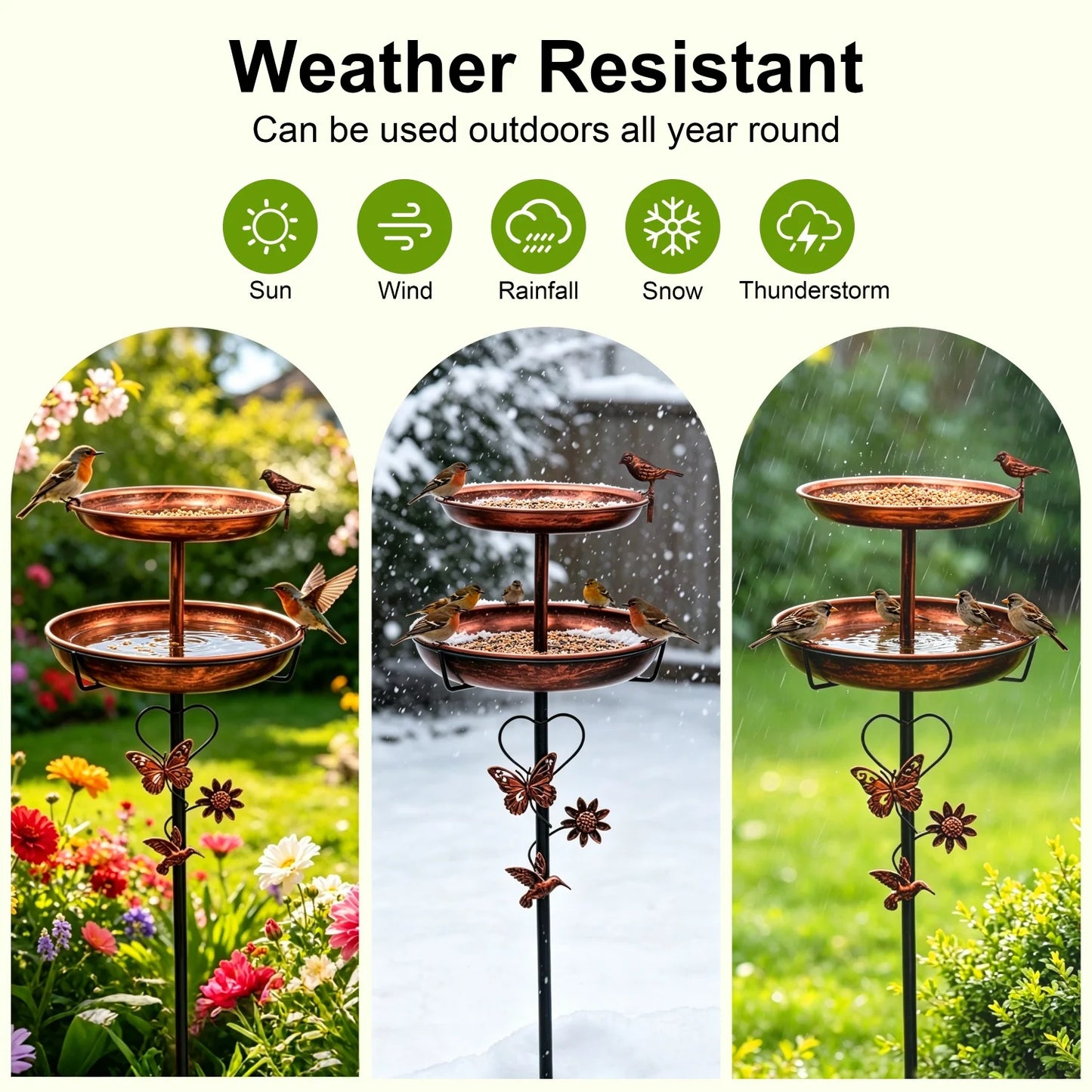 Copper Double Layer Bird Bath Stand For Outdoor Garden Decor