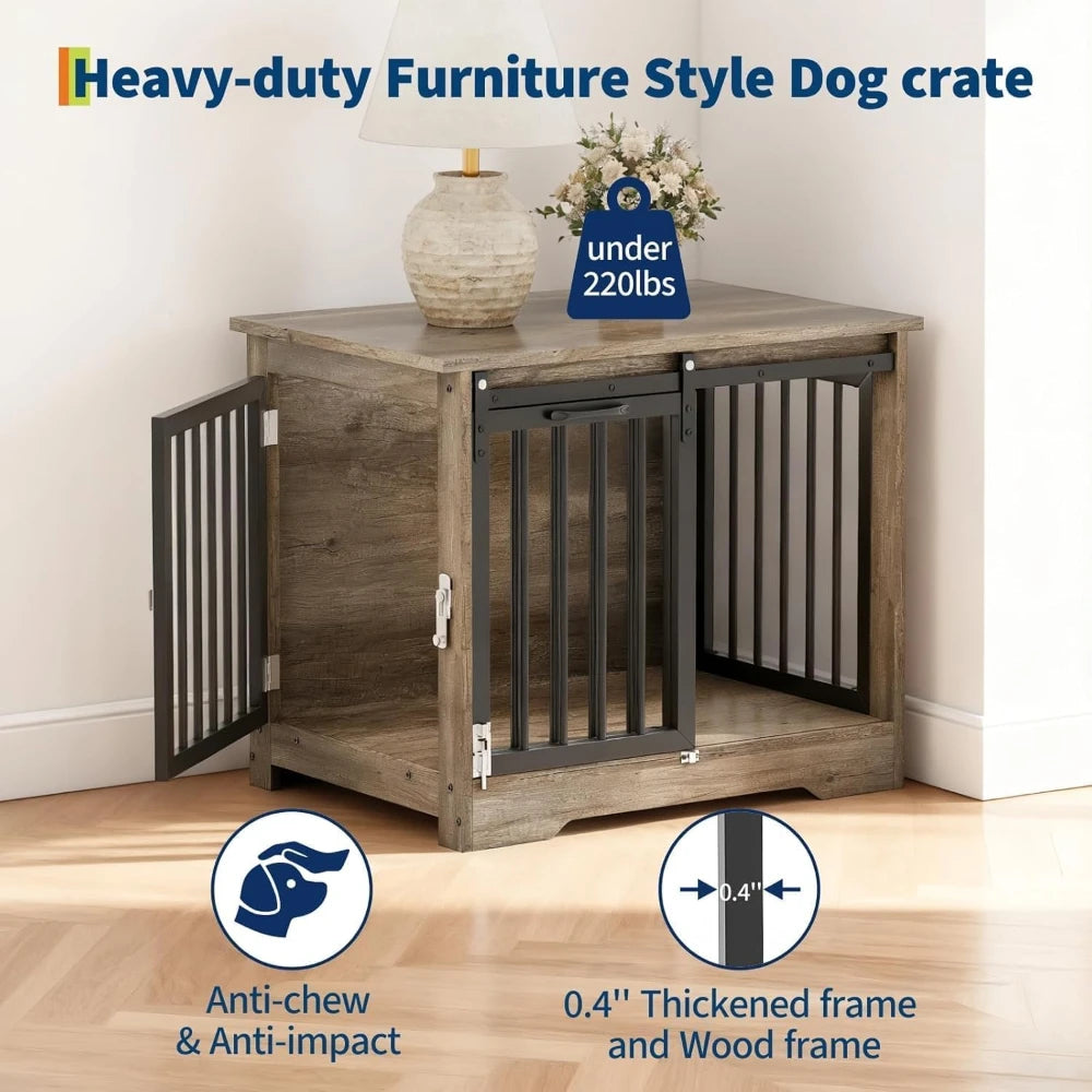 HiMISS Wooden Pet Cage Side Table Dog Crate Double Door