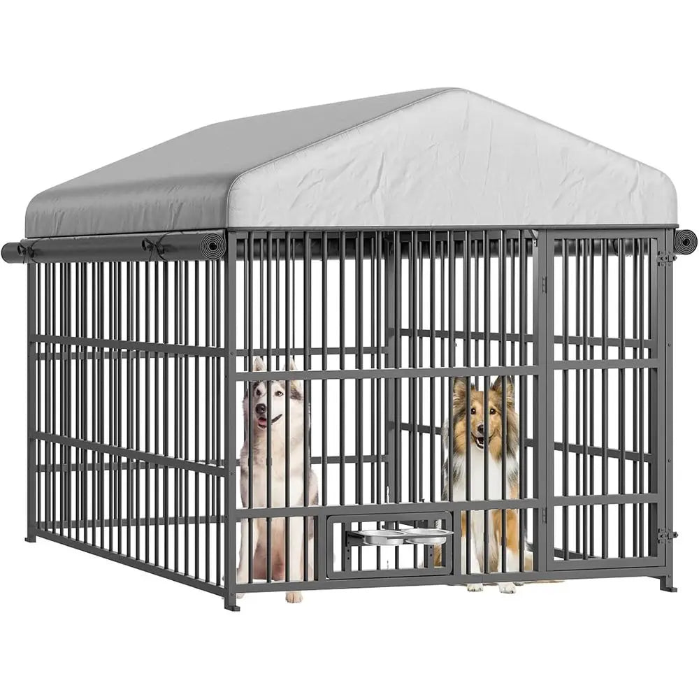 Heavy Duty Outdoor Dog Kennel With Waterproof Cover And Feeding Bowls
