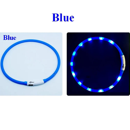 Silicone LED Dog Collar Rechargeable With Three Modes Night Safety