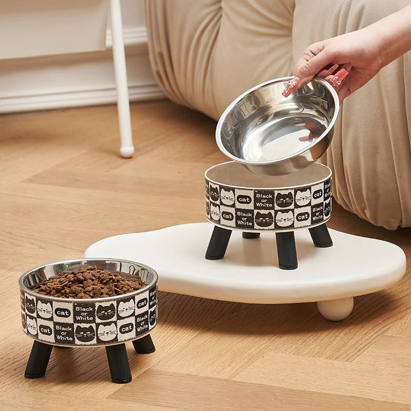 Cartoon Pet Neck Protection Stainless Steel Cat Bowl
