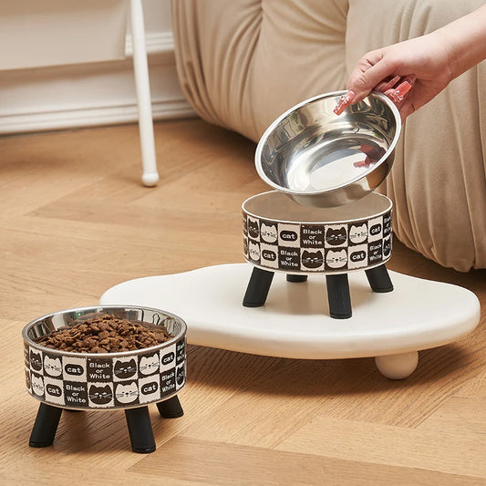 Cartoon Pet Neck Protection Stainless Steel Cat Bowl