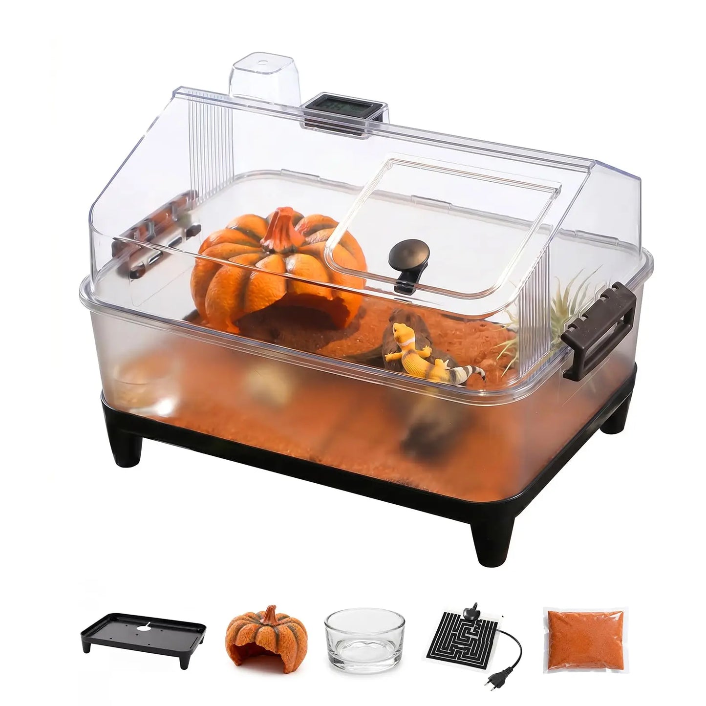 HiMISS Acrylic Reptile Terrarium Kit With Lid And Heating Pad