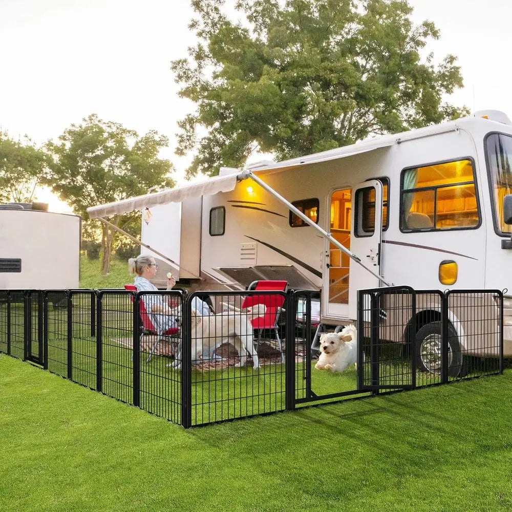 Heavy Duty Metal Dog Playpen Featuring Secure Door Assembly