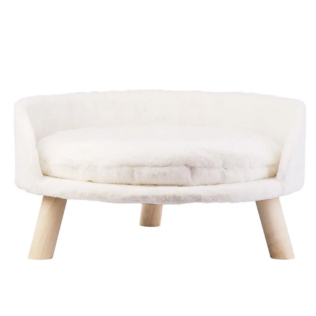 Soft Plush Cat Bed With Wooden Legs And Washable Cushion