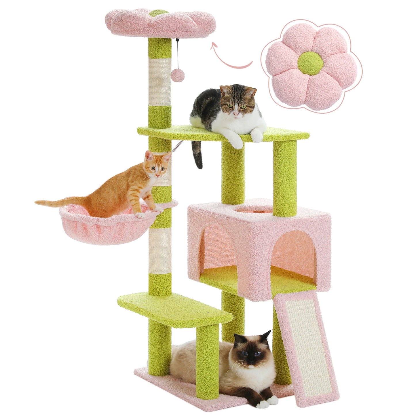 PEQULTI Flower Cat Tree Multi Level Cat Tower With Hammock