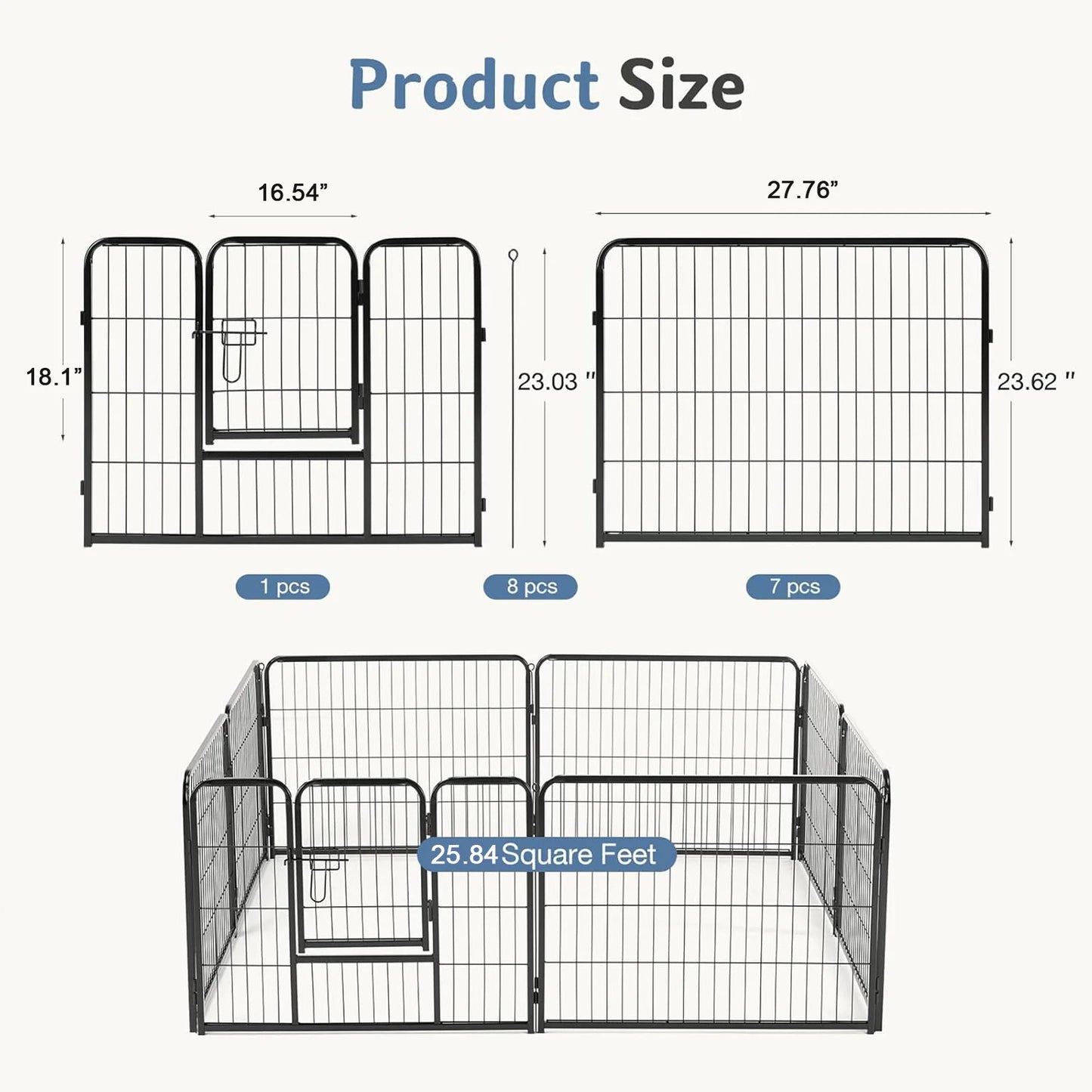 JHK Metal Foldable Dog Playpen With Secure Pet Barrier Gate