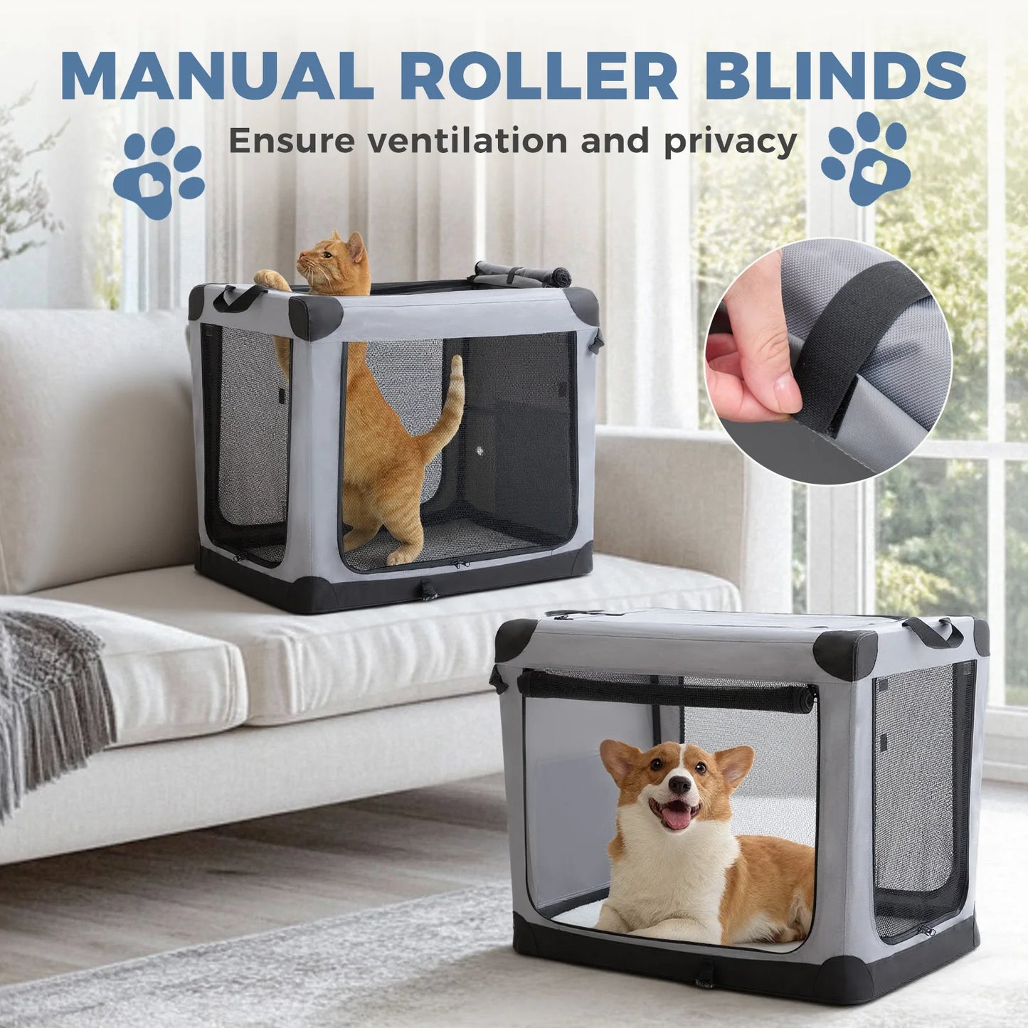 JHK Foldable Soft Dog Crate With 3 Doors Kennel Indoor