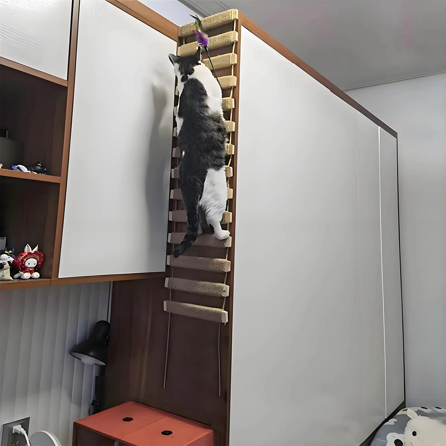 Wooden Sisal Cat Bridge Ladder Scratcher Platform And Toy Set