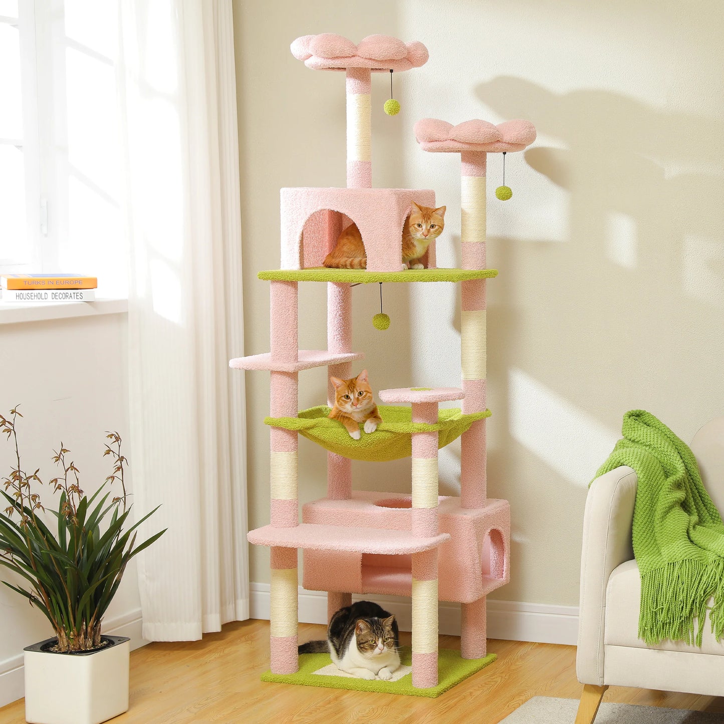 PEQULTI Five-Level Cat Tree Tower With Scratching Posts And Hammock