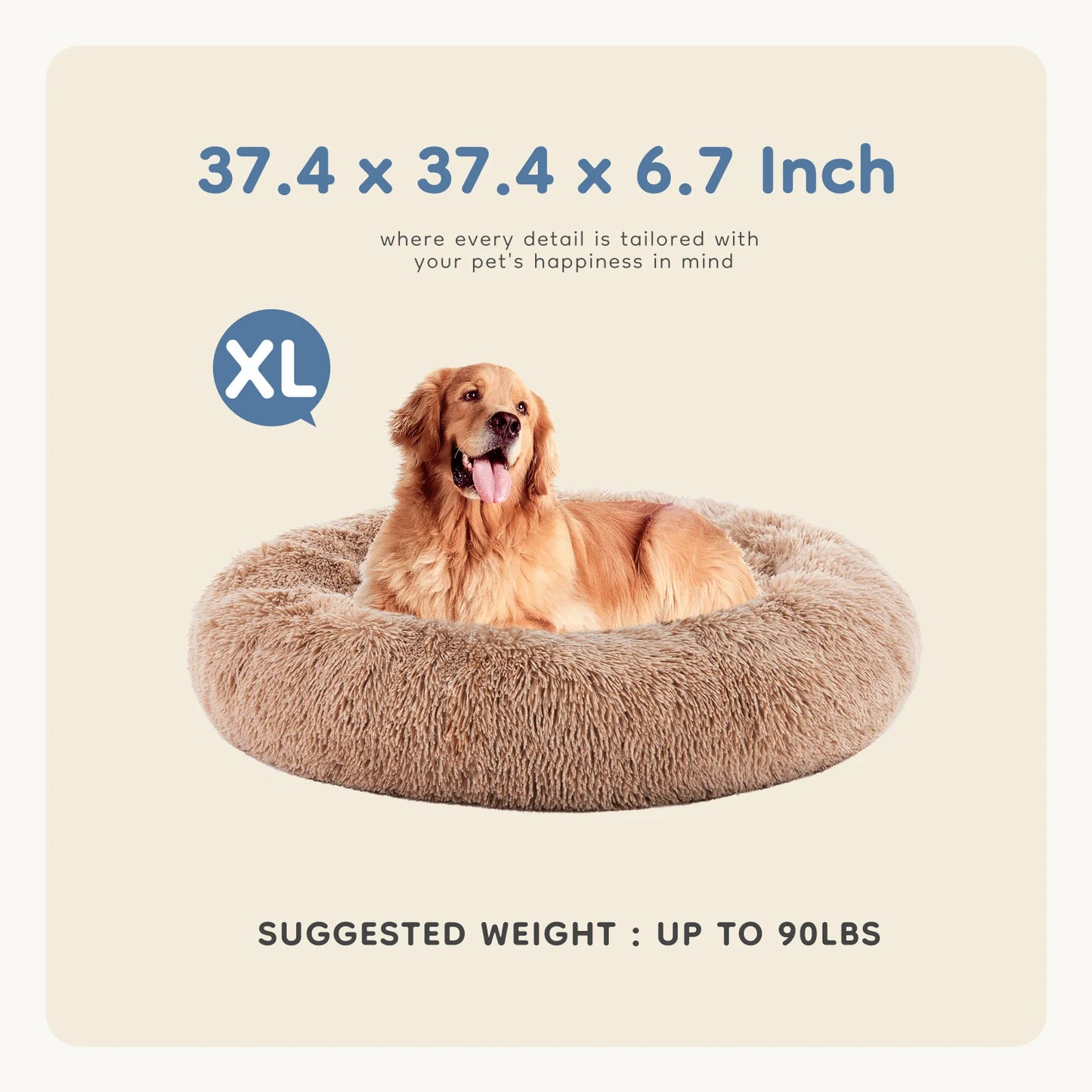 MCQ Round Faux Fur Plush Dog Bed With Antislip Bottom