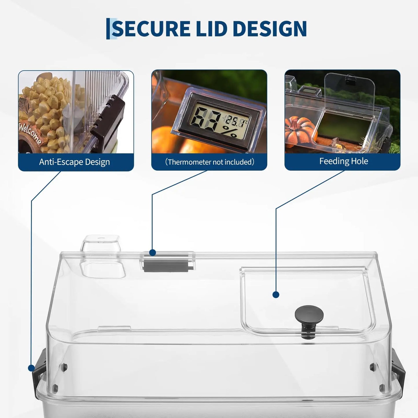HiMISS Acrylic Reptile Terrarium Kit With Lid And Heating Pad