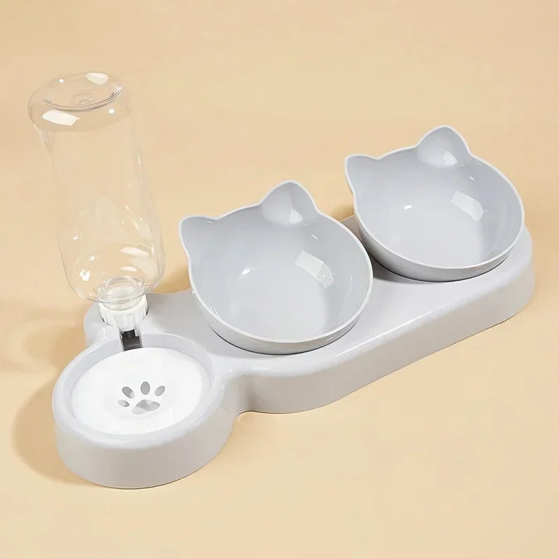 Ear Shaped Cat Feeding Bowl With Gravity Water Feeder