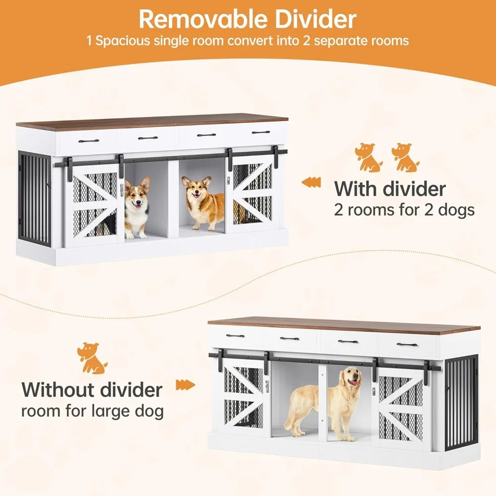 Dual Canine Jumbo Wooden Crate Furniture With Drawer Storage