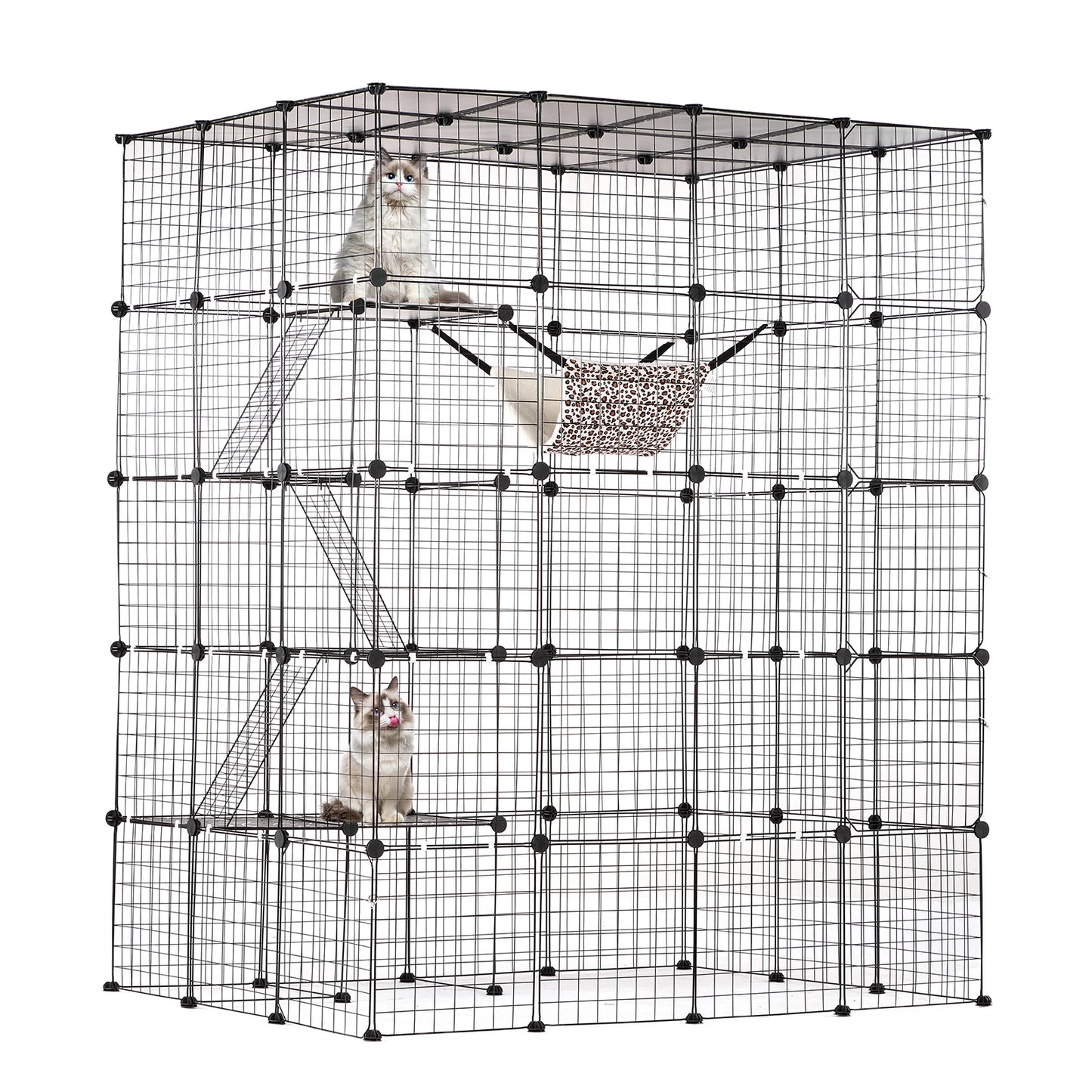 SucceBuy Detachable Metal Cat Cage With Ramp And Hammock