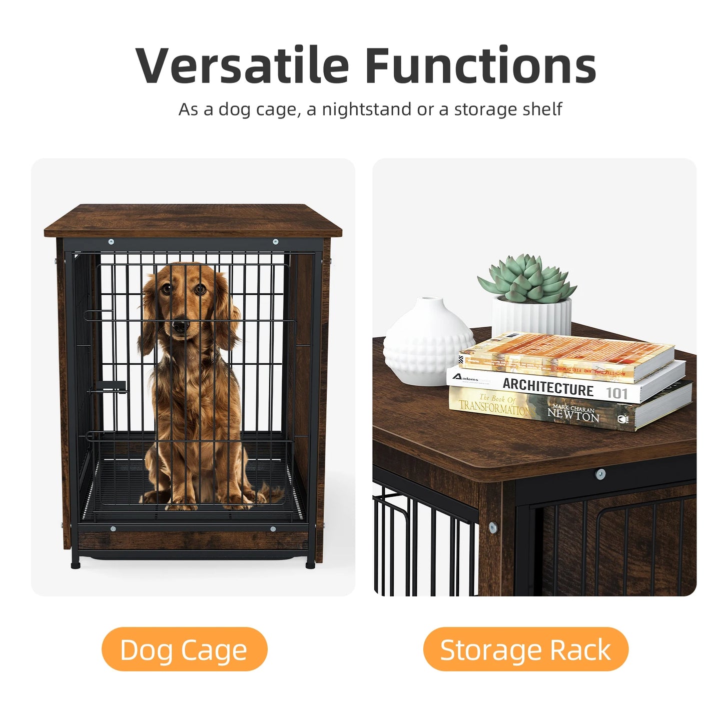 Bingopaw Pet Cage Kennel End Table Double Doors Removable Tray