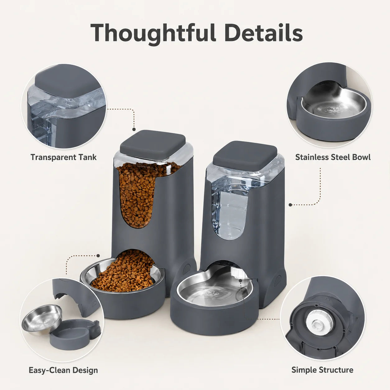 Automatic Pet Feeder And Water Station With Stainless Steel Bowls