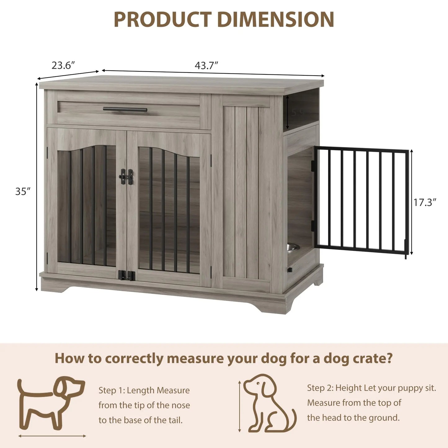 HiMISS Heavy Duty Wooden Dog Crate With Drawer Storage Feeding Station