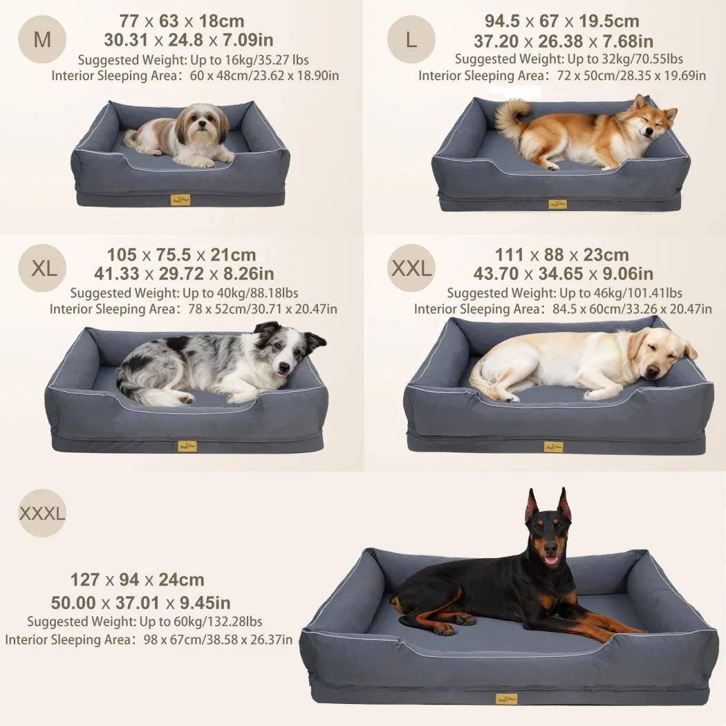 Borwart Orthopedic Dog Bed With Removable Cover And Bolster Sides