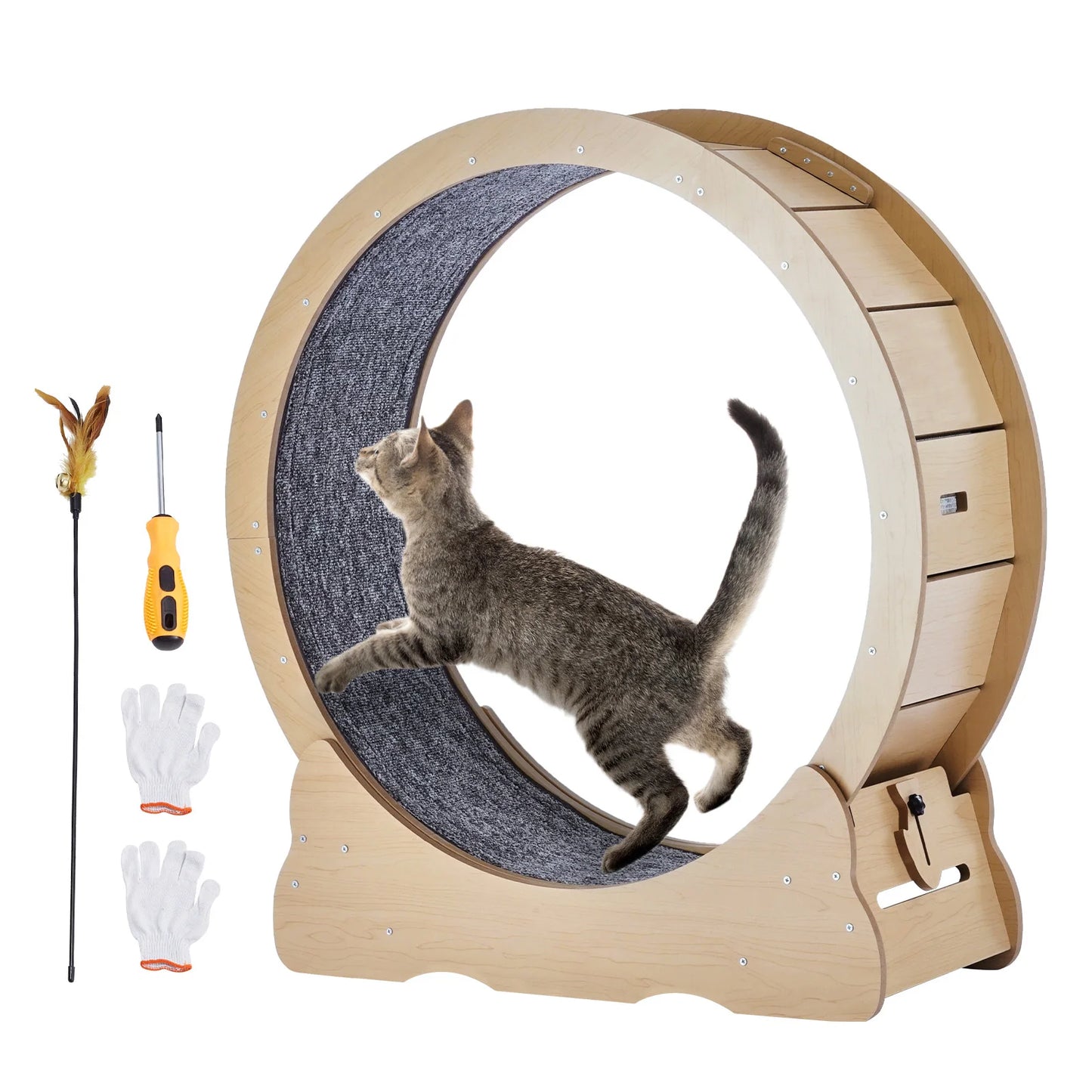 SucceBuy Wooden Cat Exercise Wheel Indoor Treadmill Wheel