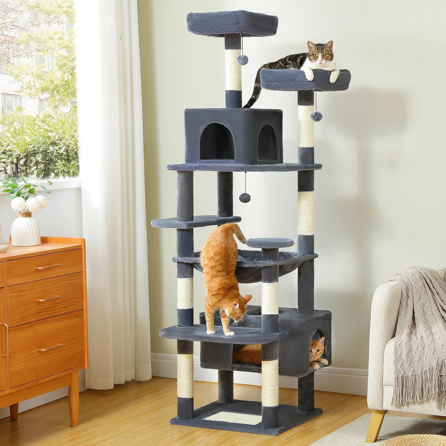 PEQULTI Five-Level Cat Tree Tower With Scratching Posts And Hammock