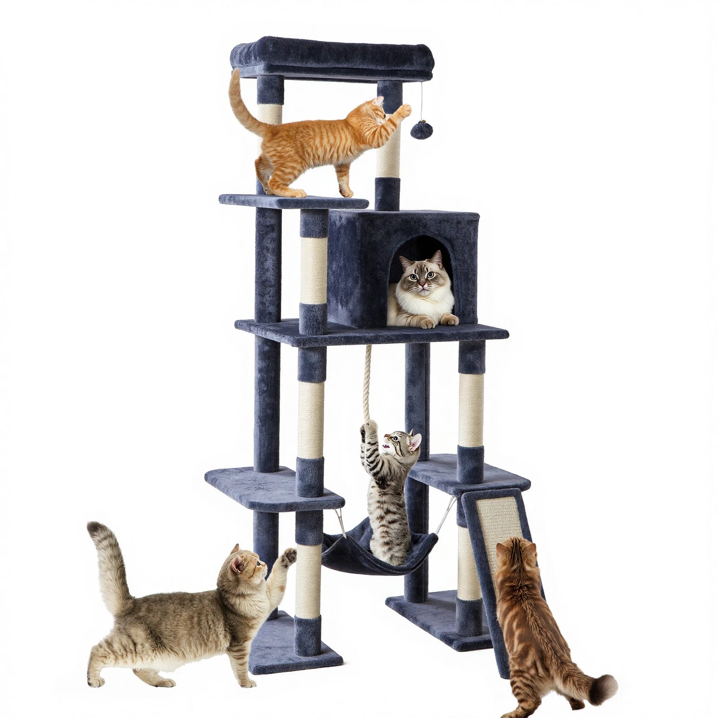 JHK Multi Cat Tree Tower With Natural Sisal Scratching Posts