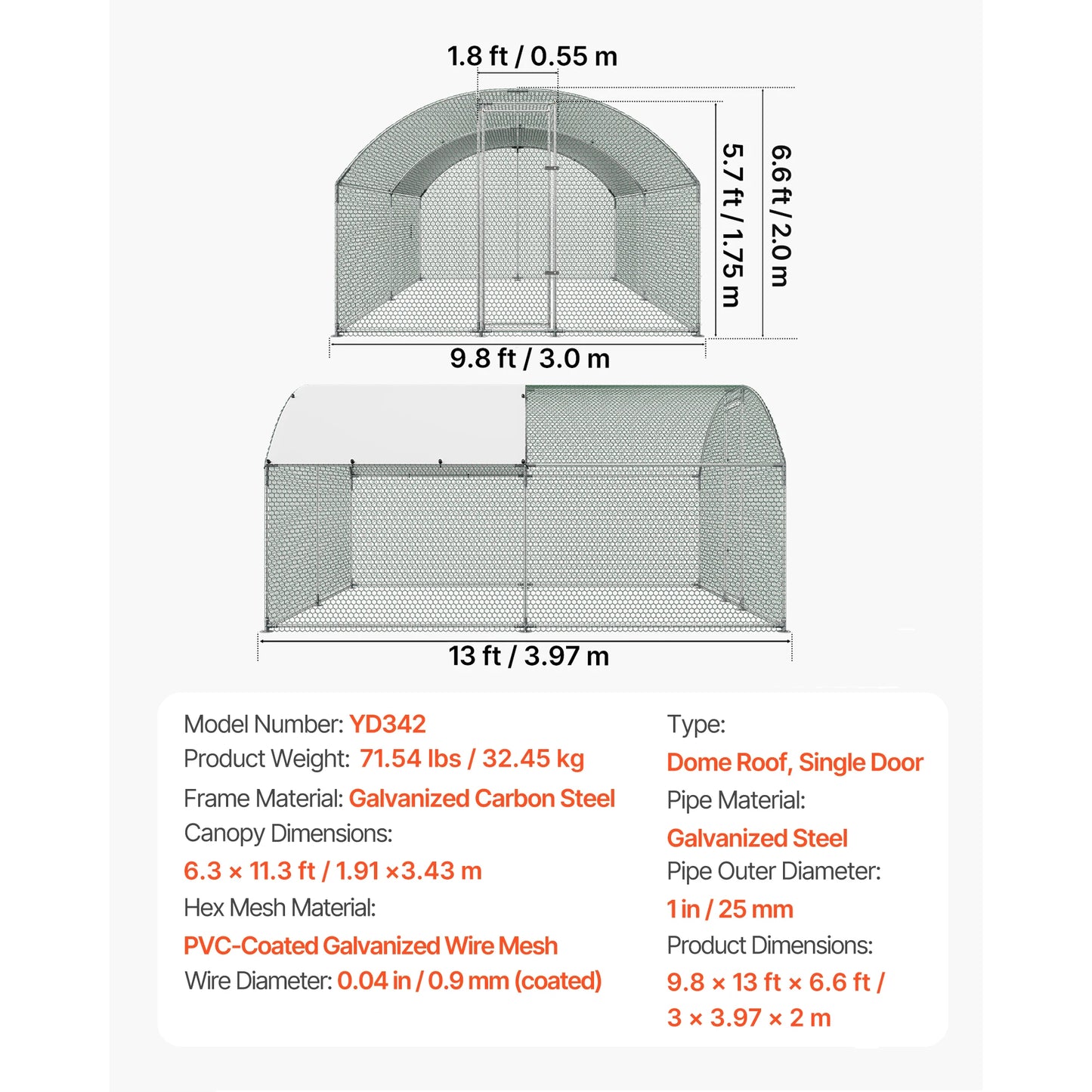 SucceBuy Metal Chicken Coop With Spire Roof And Waterproof Cover