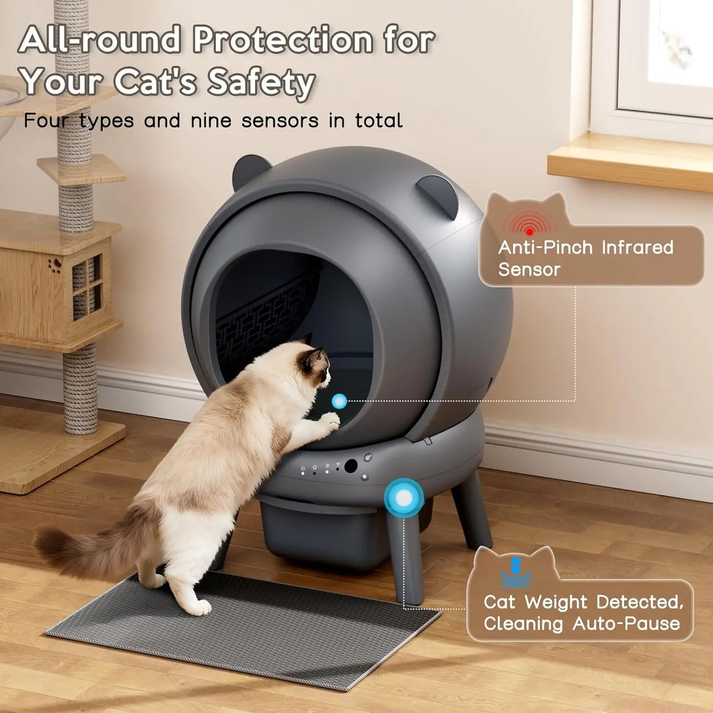 Automatic Self-Cleaning Litter Box For Multiple Cats With App Control