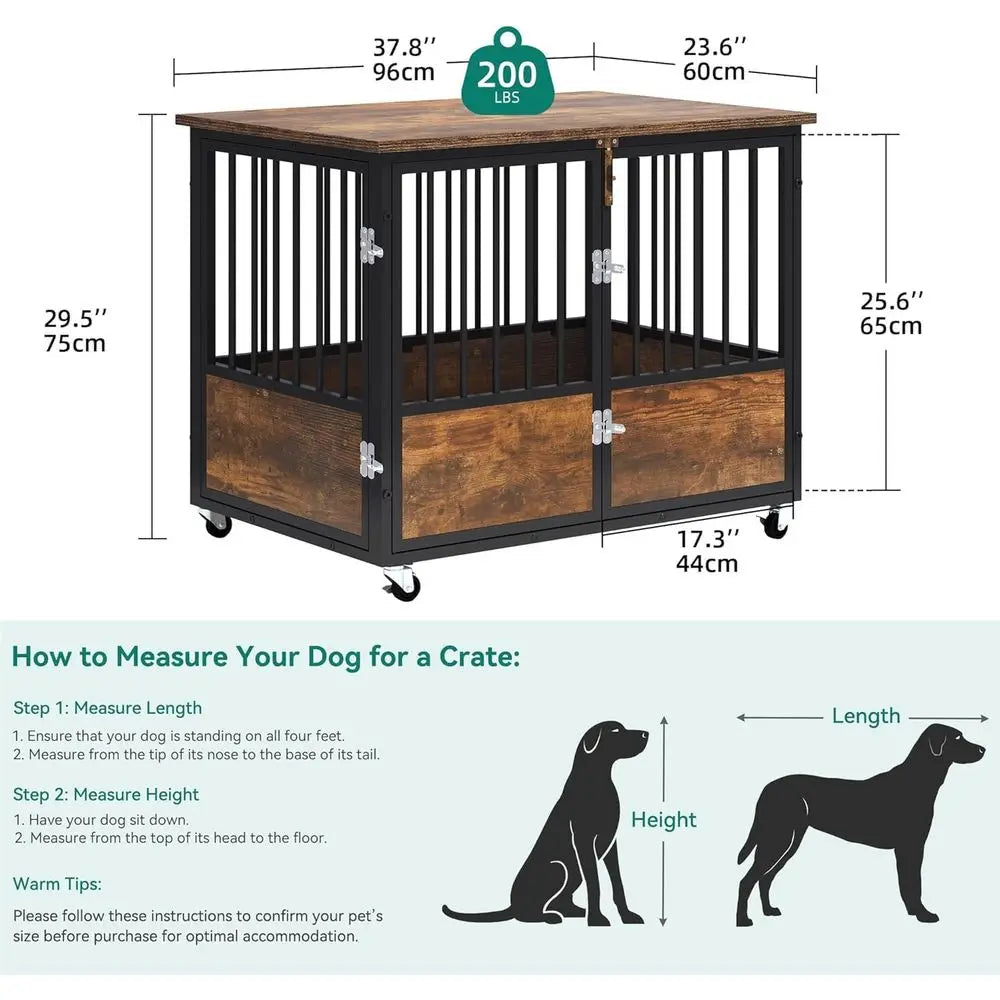 Sturdy Metal Dog Crate With Wheels End Table Indoor