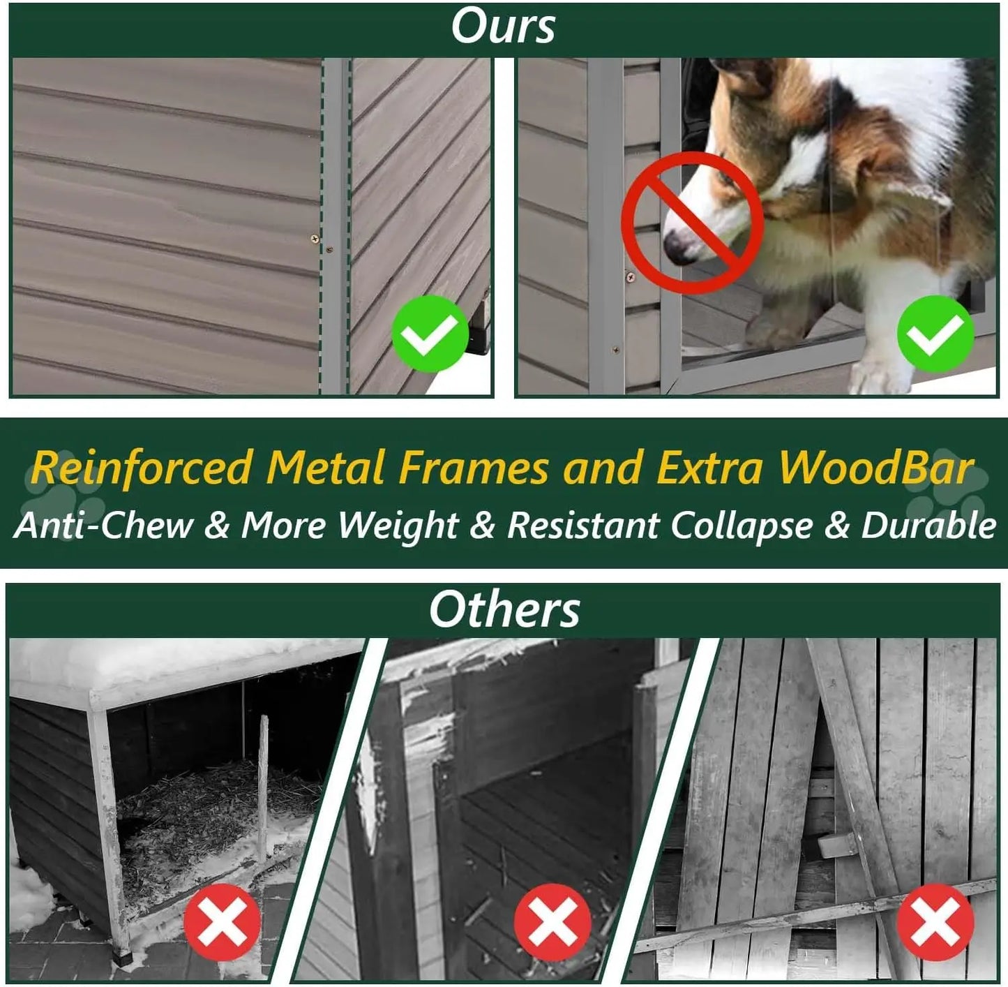 PetsCosset Outdoor Wooden Dog House With Anti Chew Iron Frames